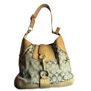 Coach Signature C Monogram Leather Hobo Shoulder Bag Tan Brown